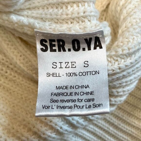 Ser.O.Ya Cream Devin Oversized Distressed Sweater Front Pocket Small - Picture 11 of 12